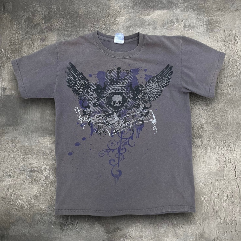 Vintage Affliction Style Grunge Skull Wings Tee